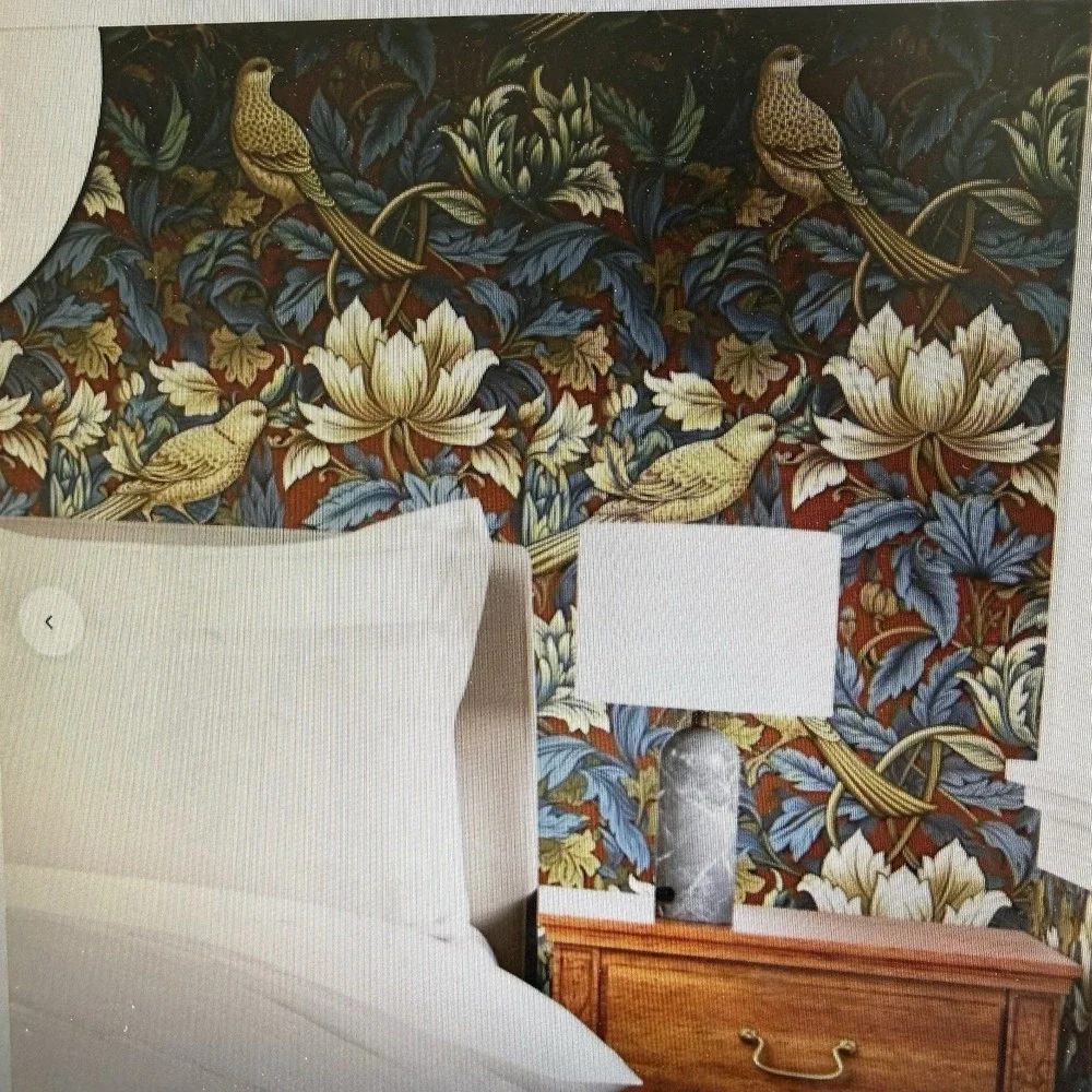 Spoonflower Wallpaper Prepasted 11 Rolls 2' X 9'‎ William Morris Bird Red Blue